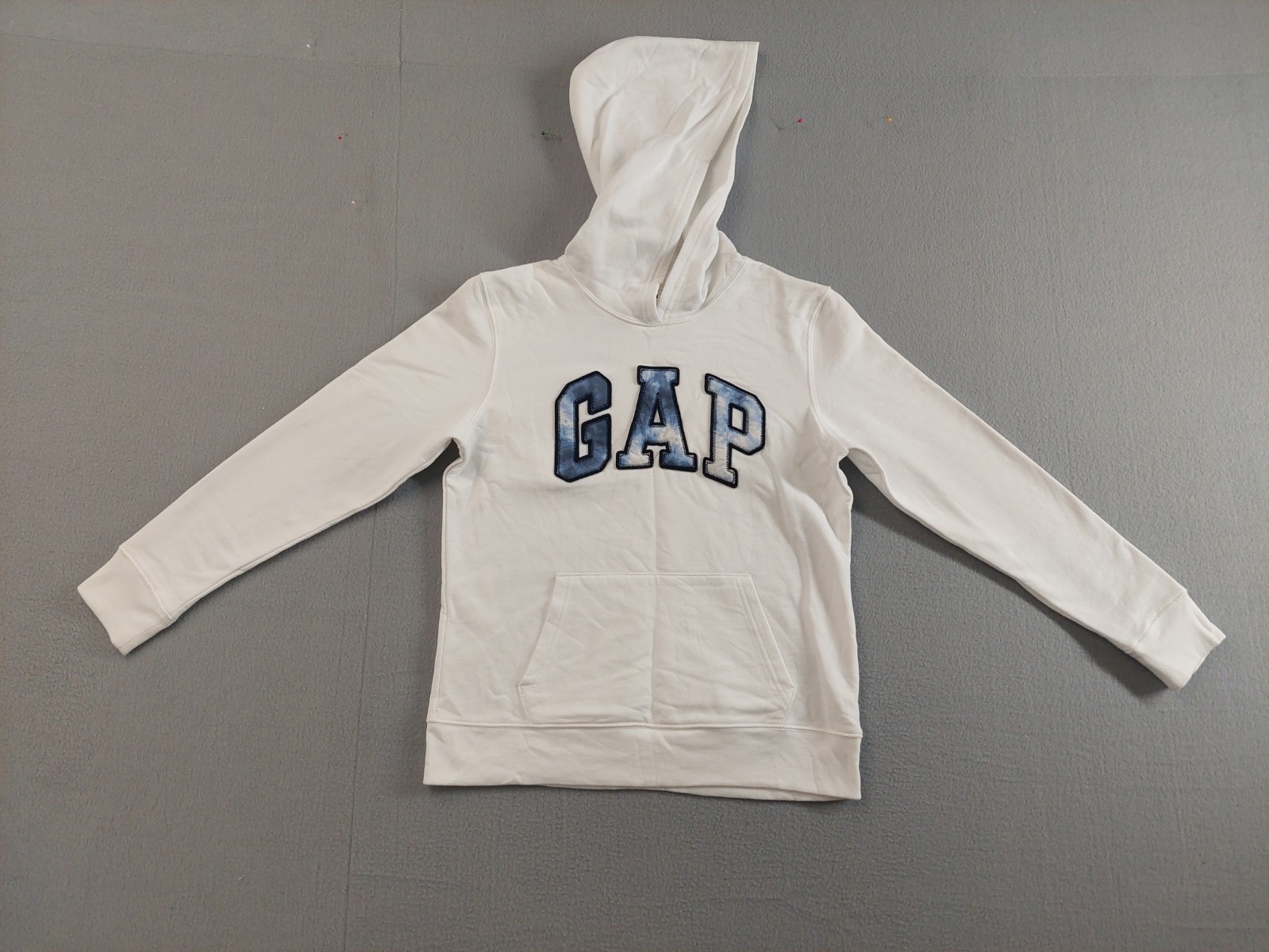 Gap Women Hoodie XS White Logo Long Sleeve Kangaroo Pocket Pullover Casual Warm