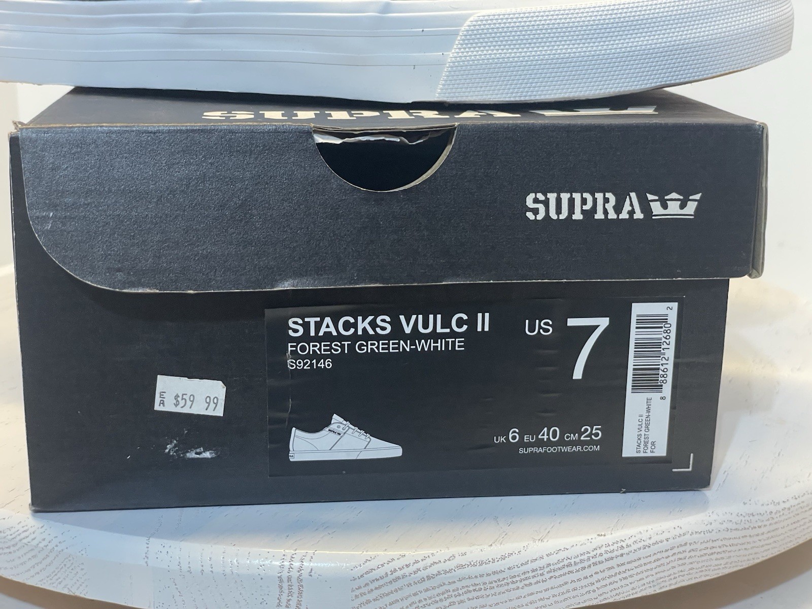 New! SUPRA STACKS VULC 2 Skate Shoes Forest Green/White Woman’s US Sz9 Or Men 7!