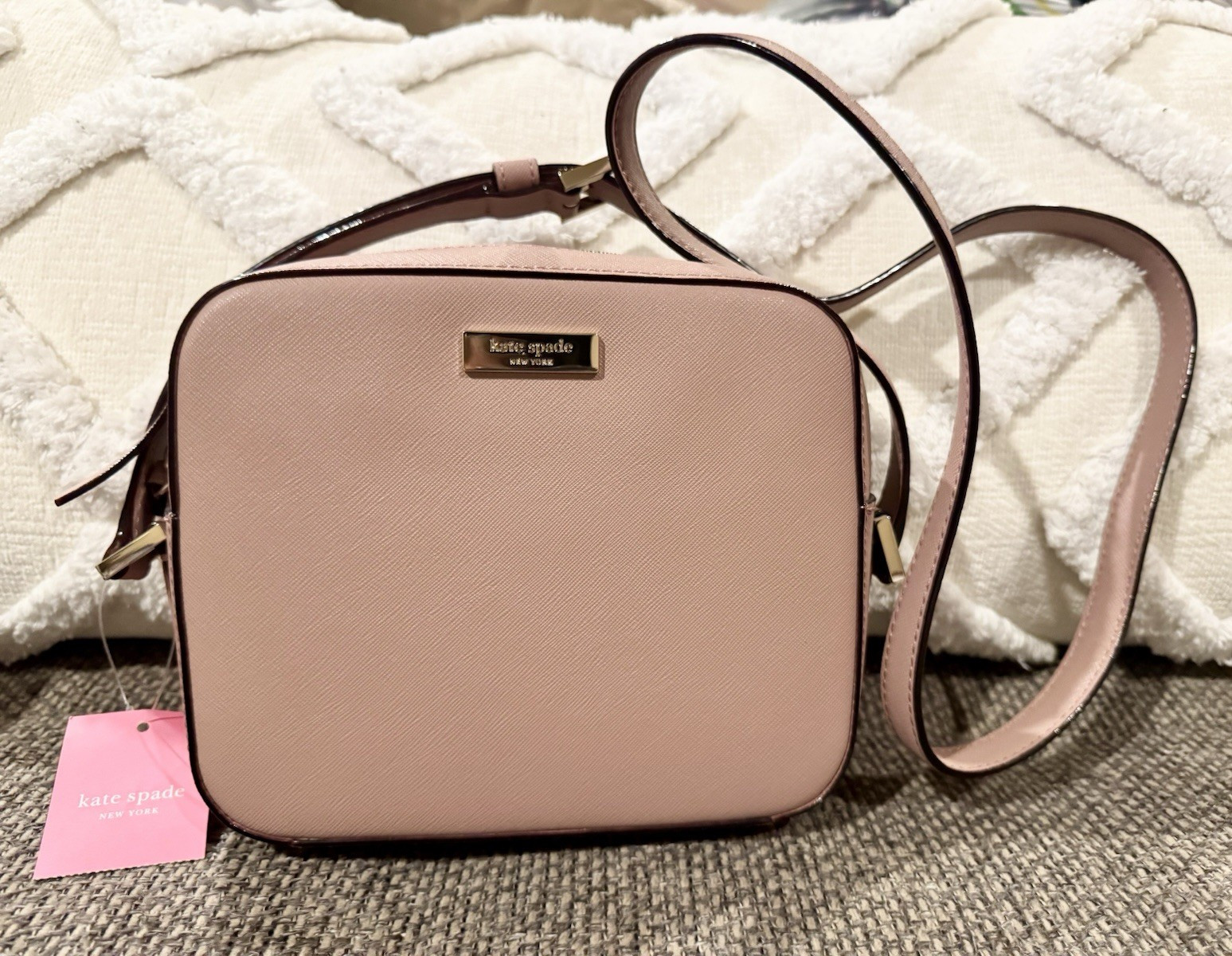 Kate Spade New York Pink Crossbody Bag Zip Closure Logo Detachable Strap Gold