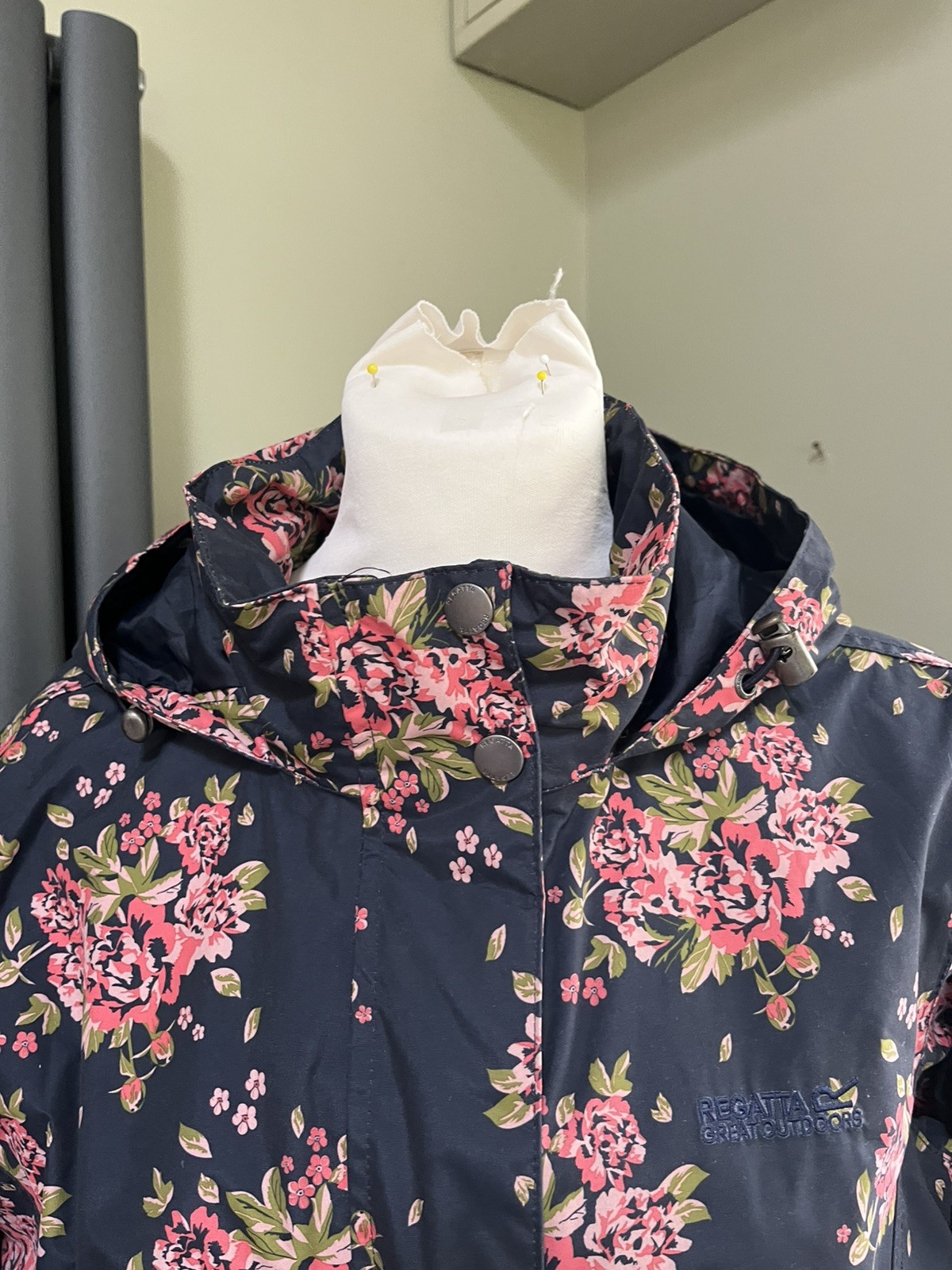 Regatta Waterproof Raincoat Ladies Jacket Blue Pink Floral Foldaway Hood UK14