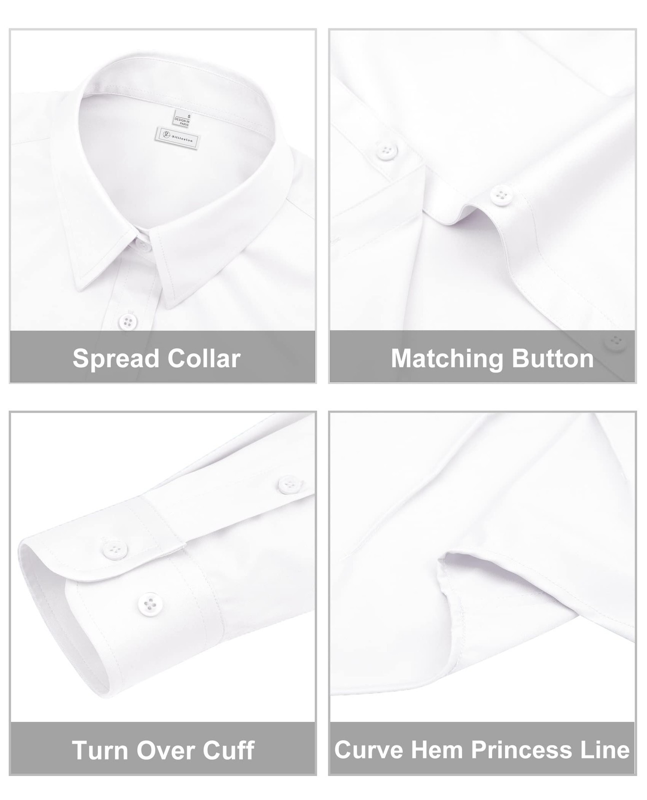 Womens Wrinkle-Free Stretch Long Sleeve Button Down Dress Shirt Blouse Work