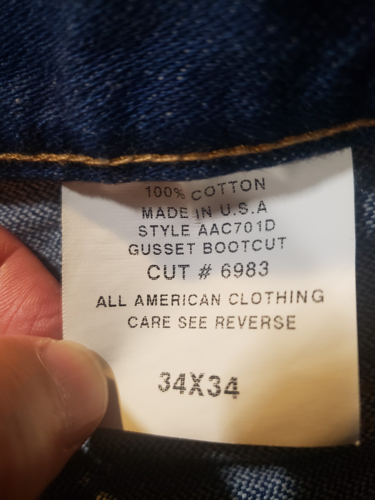 All American Clothing Co Jeans Men’s 34×34 Made In The USA Gusset Bootcut