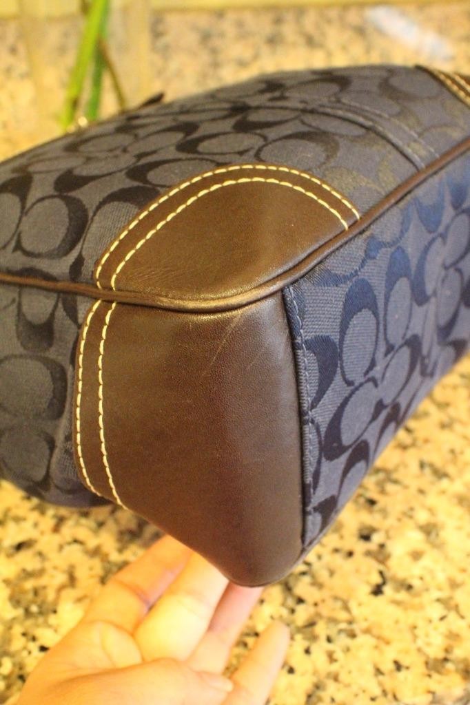 Coach monogrammed navy canvas and leather shoulder bag # F10659 (pu150