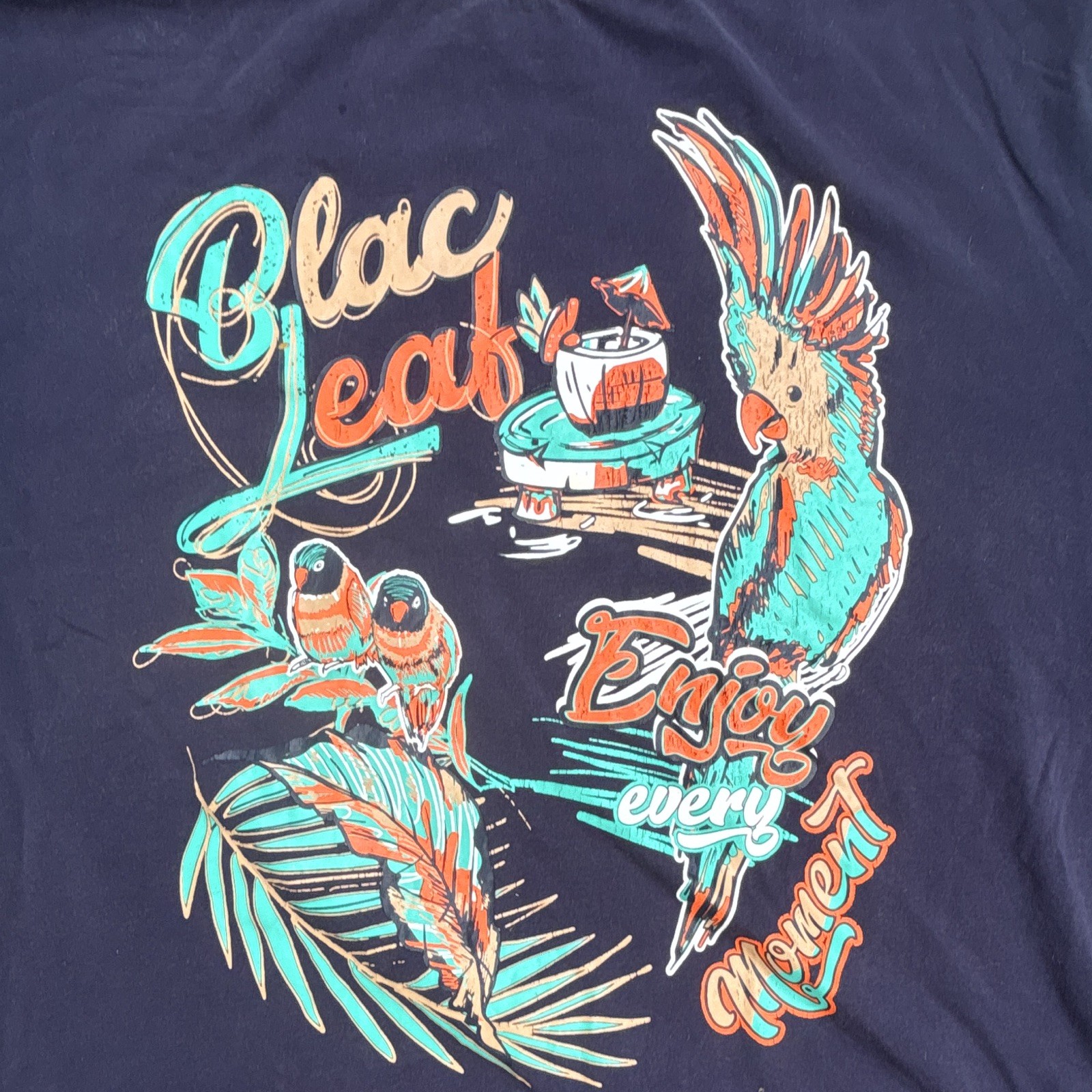 Blac Leaf Men’s 2XL Parrot Graphic Tee Tropical Streetwear Navy Teal Colorblock