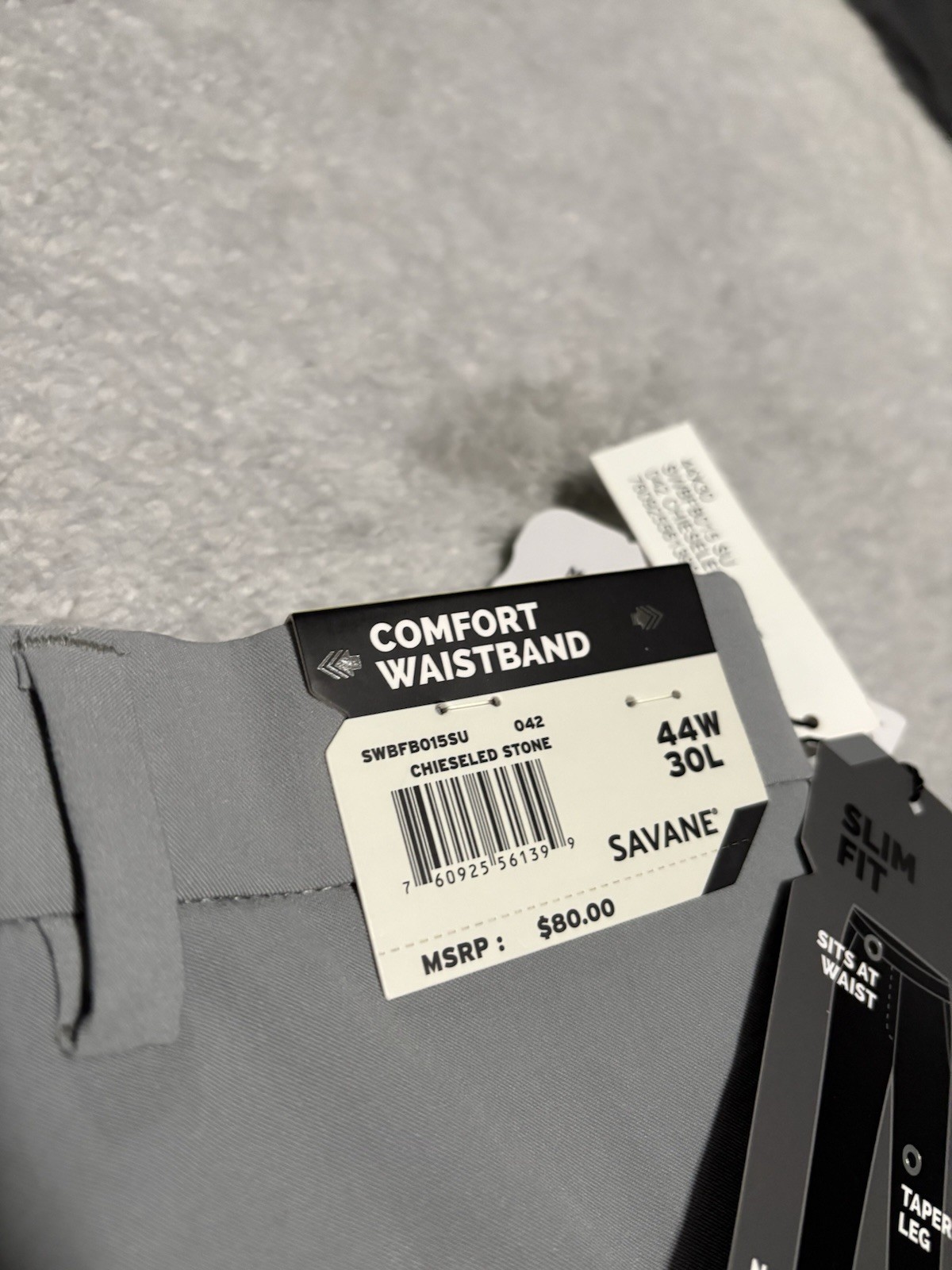 New Savane Performance Dress Pants Flat Front Size 44×30 Gray Stone NWT Comfort