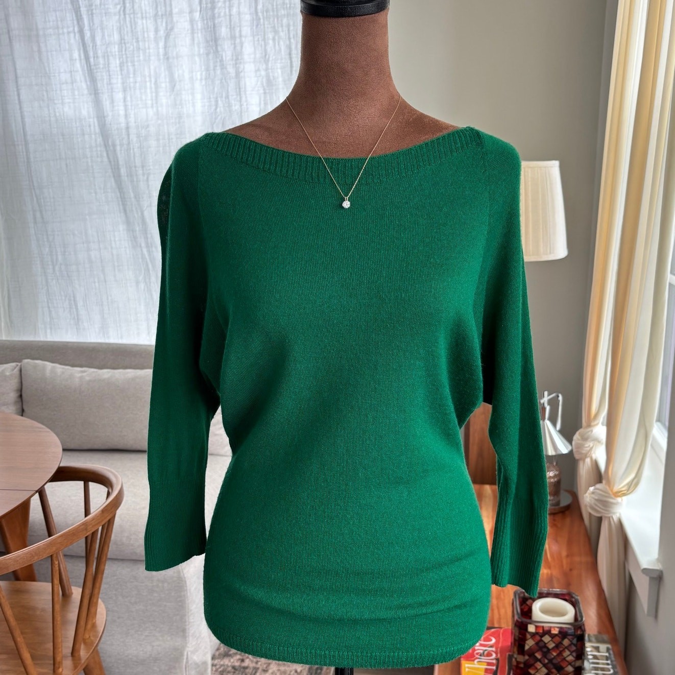 2010s The Limited Wool Blend Boat Neck Lightweight Knit Batwing Sweater Top XS