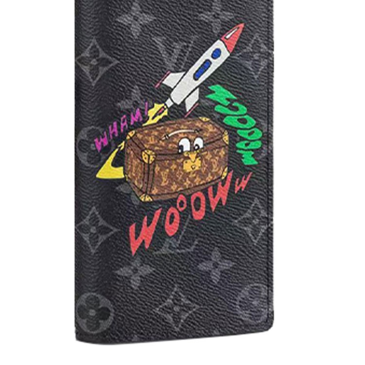 LOUIS VUITTON Brazza Monogram Canvas Wallet Men’s Black 4×0.7×7.4 in