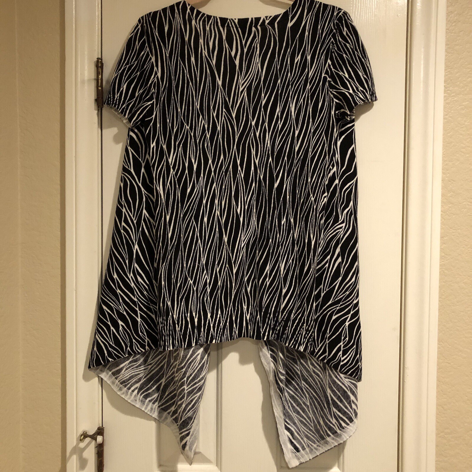 Ann Taylor S. Sleeve Open Front Light Weight Sweater Black/white Pima Cotton Sm