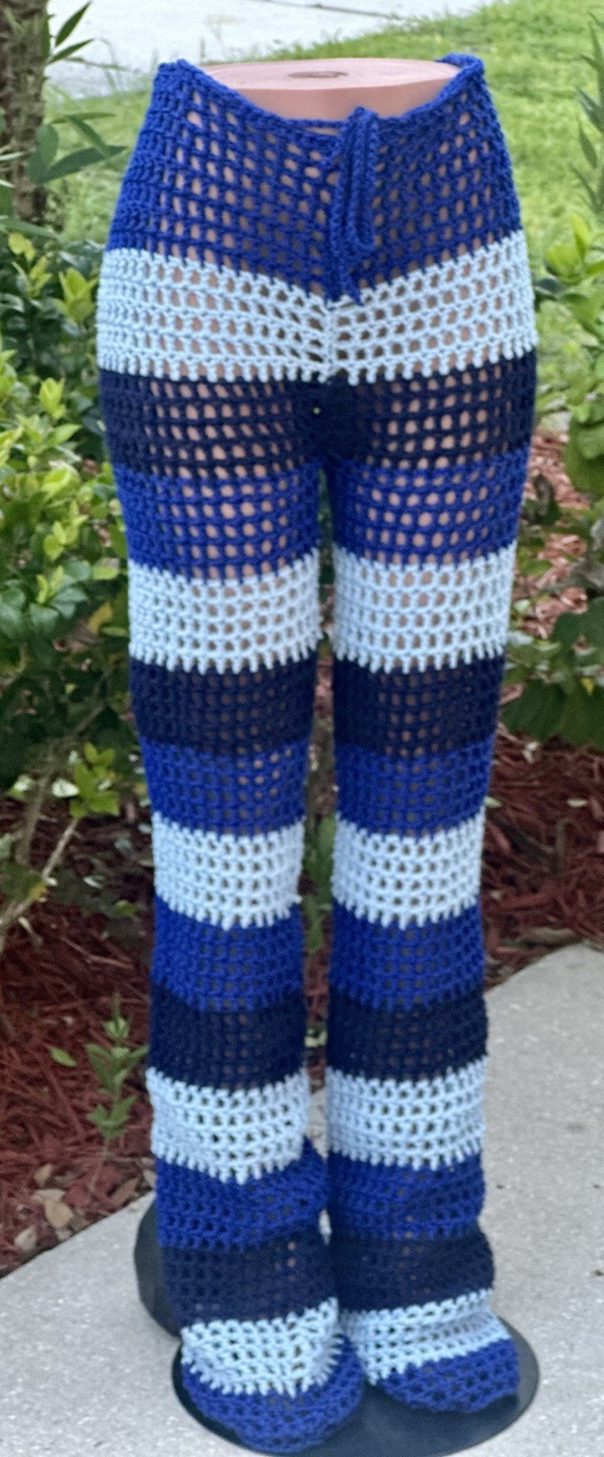 Shades of Blue Crochet Mesh Pants Handmade Boho Summer Cover-Up All Sizes