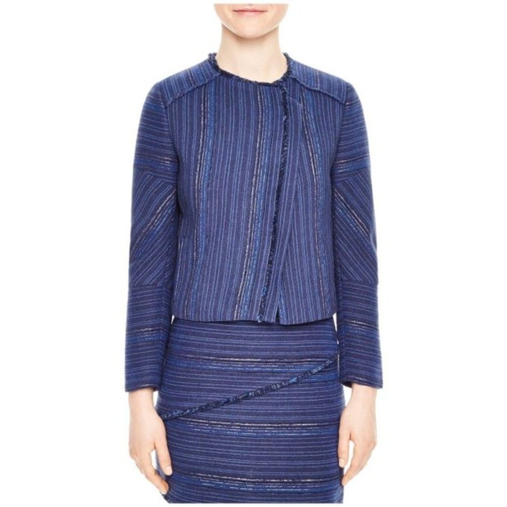NWT Sandro Paris Blue Blucy Woven Workwear Casual Business Tweed Blazer Jacket