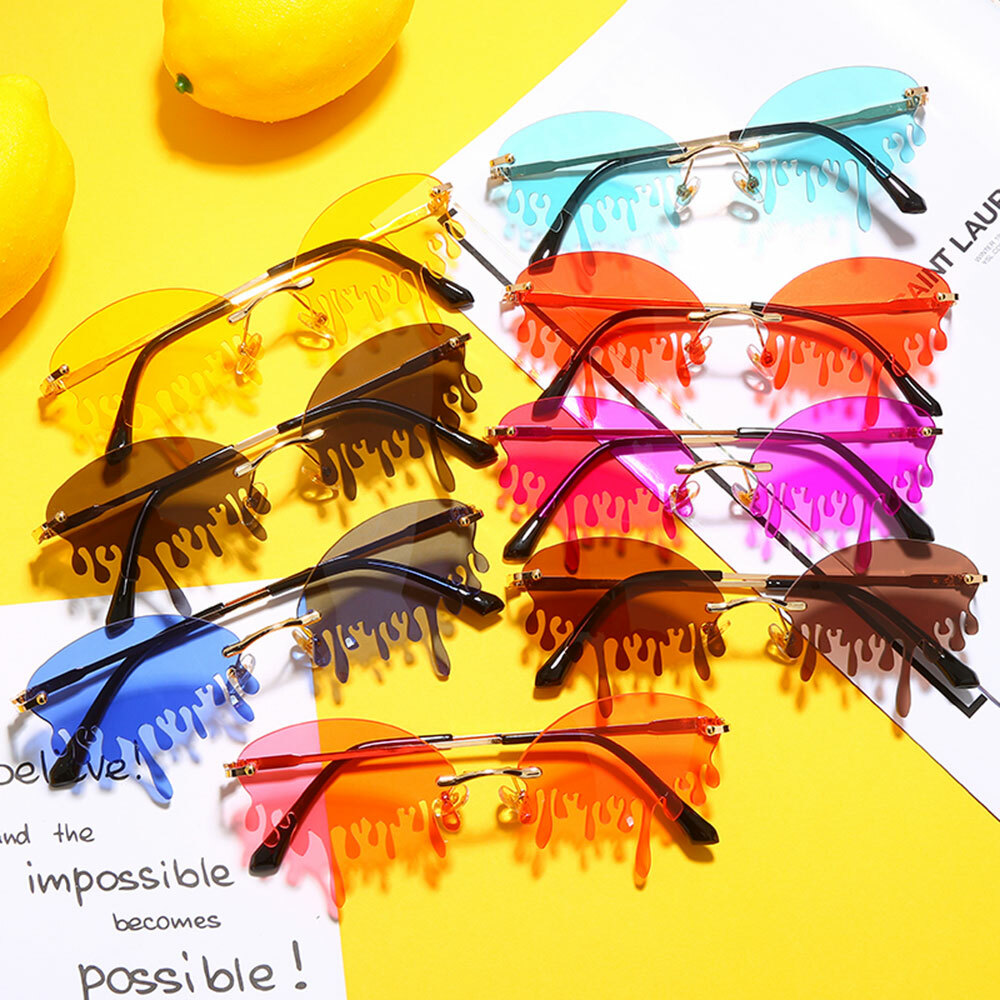 Fashion Rimless Cry Shape Unique Sunglasses Mens Women Party Glasses UV400 Shade