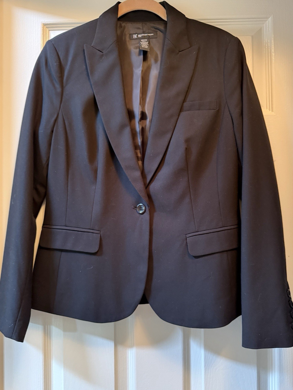 INC International Concepts Black Polyester Blend One Button Blazer-Size 8 Petite