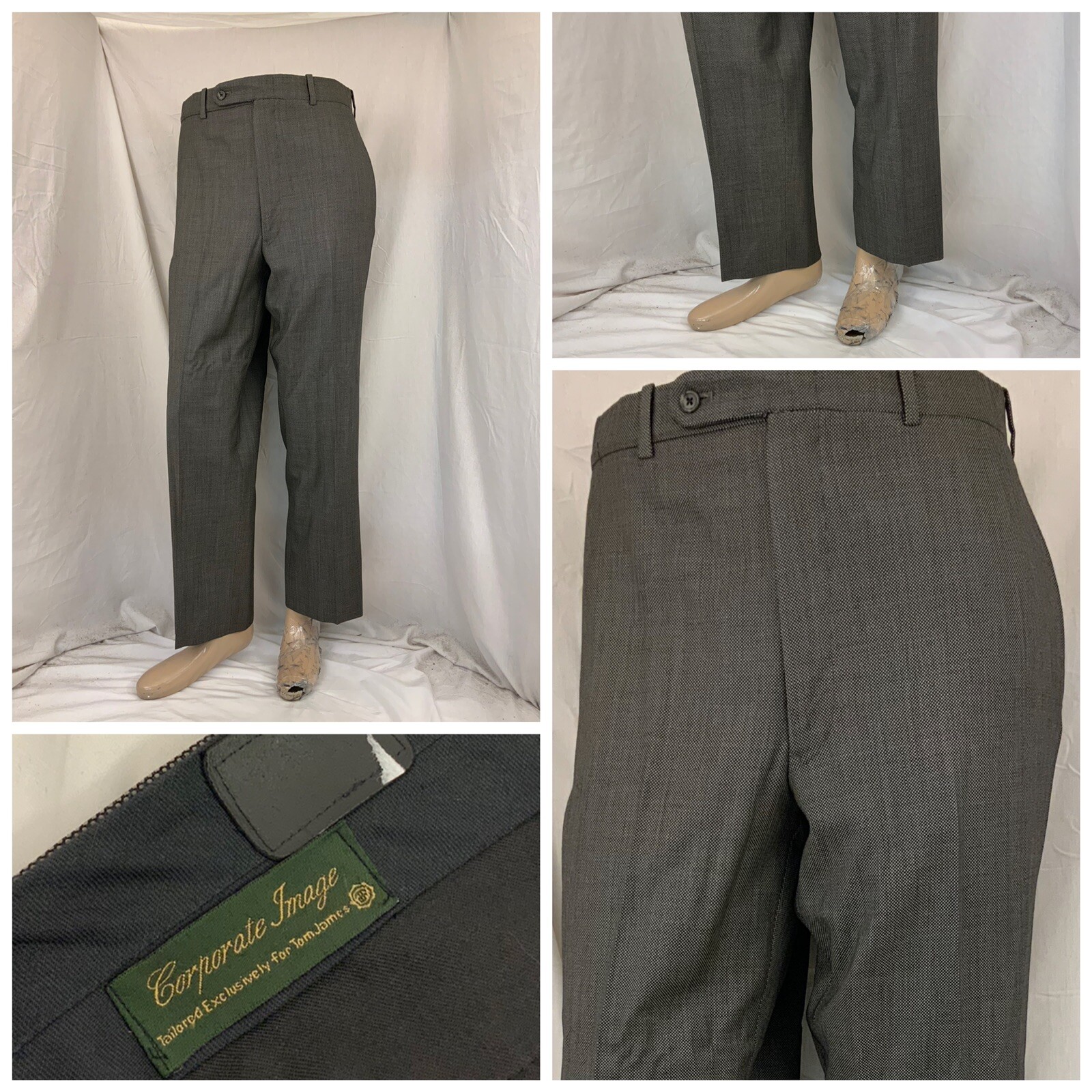 Tom James Corporate Image Pants 36×28 Gray Check Wool USA EUC YGI T1-303