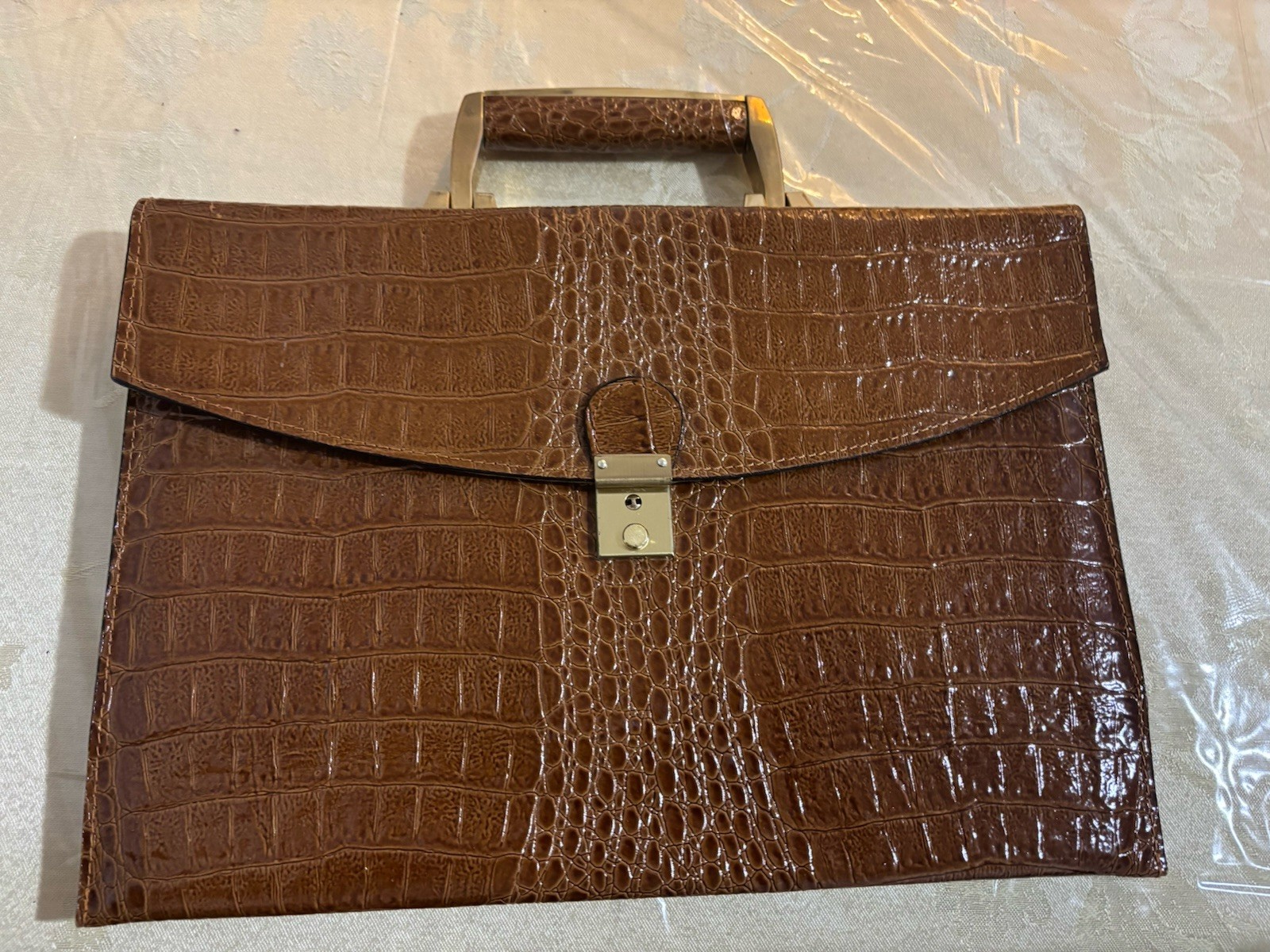 Croc Leather Embossed Attaché Briefcase With Keys