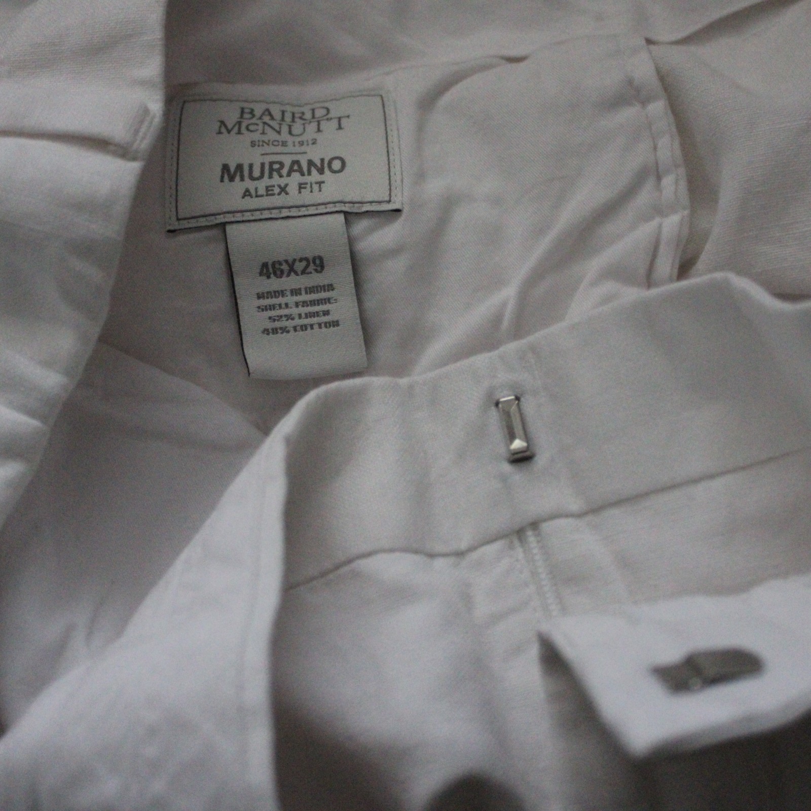Murano Baird McNutt Linen Pants Mens 46 x 29 Alex Fit White Flat Front Trousers