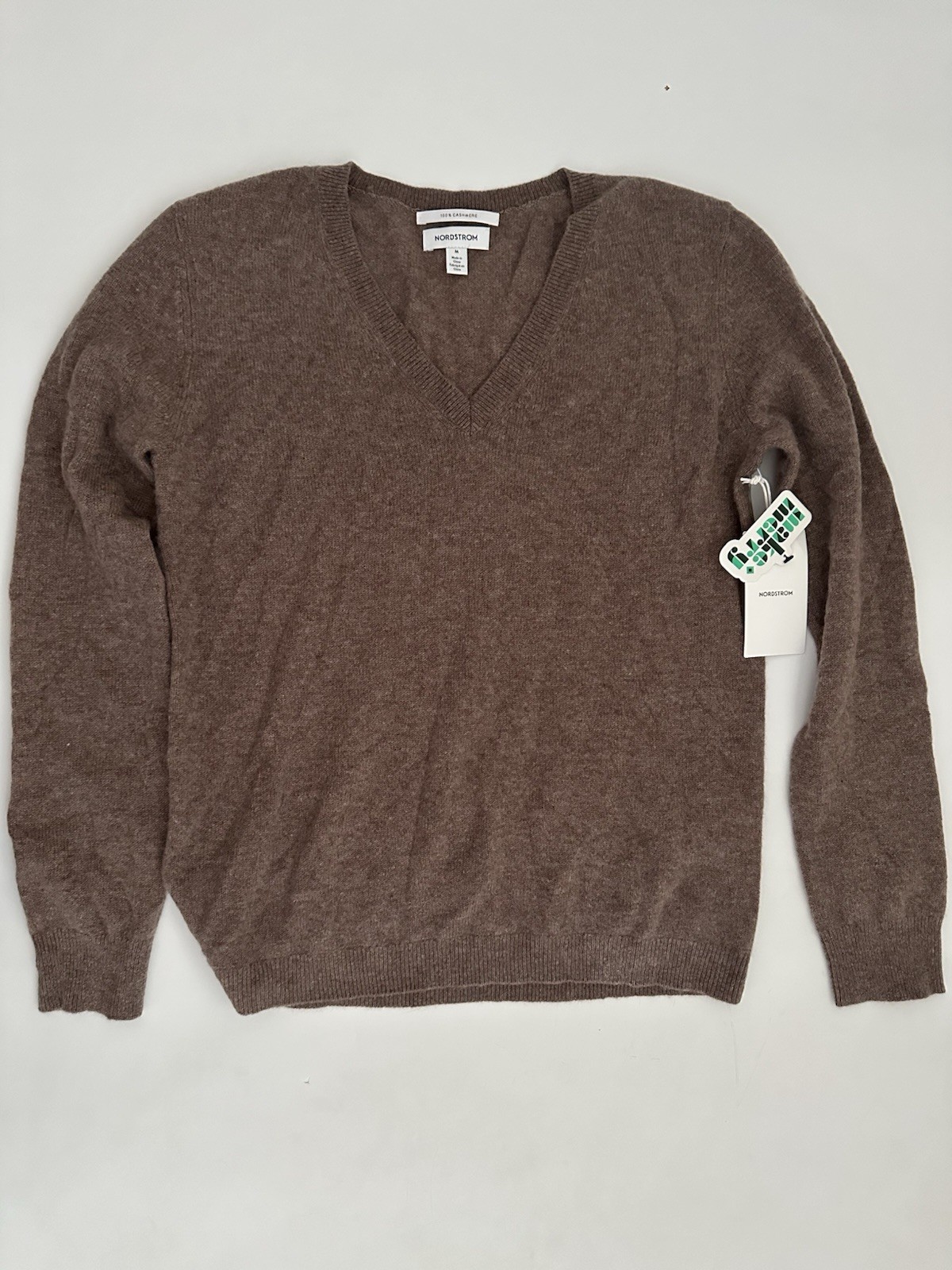NEW, Nordstrom V-Neck Cashmere Sweater in Brown M