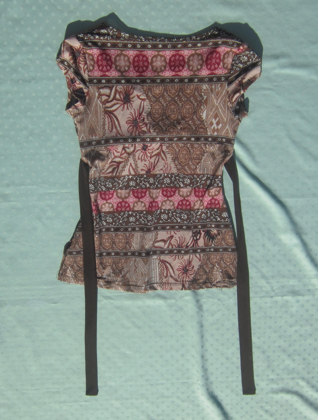 Vintage Moa Moa Brown/Pink Floral Empire Tie Waist Top Size S