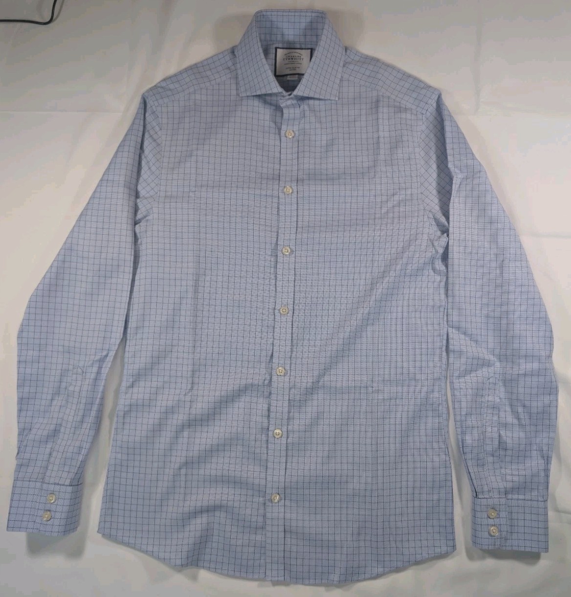 Charles Tyrwhitt Extra-Slim Blue Check Dress Shirt Collared 15.5/34