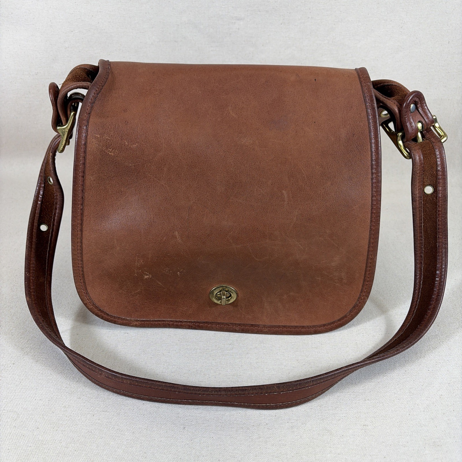 Vintage Coach Stewardess Leather Shoulder Saddle Purse Bag 9525 RARE Tan Brown
