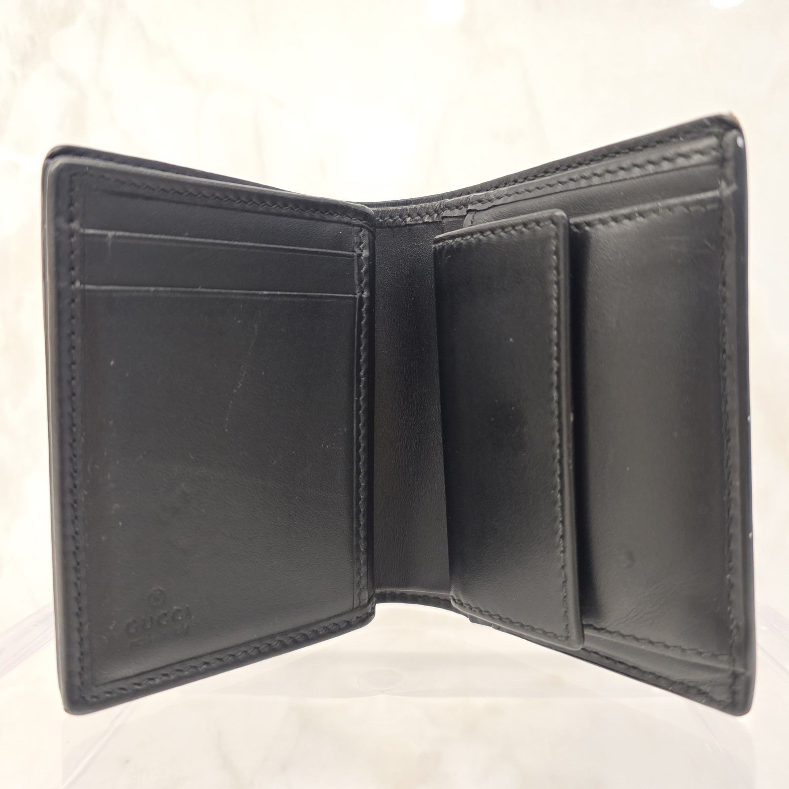 Gucci Black Tiger Print Bi Fold Slim Wallet With Certificate Of Authenticty