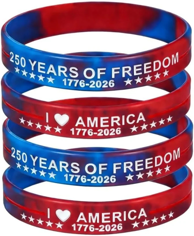 USA 250th Birthday Silicone Bracelets 250 Years of Freedom Anniversary Rubber Ba
