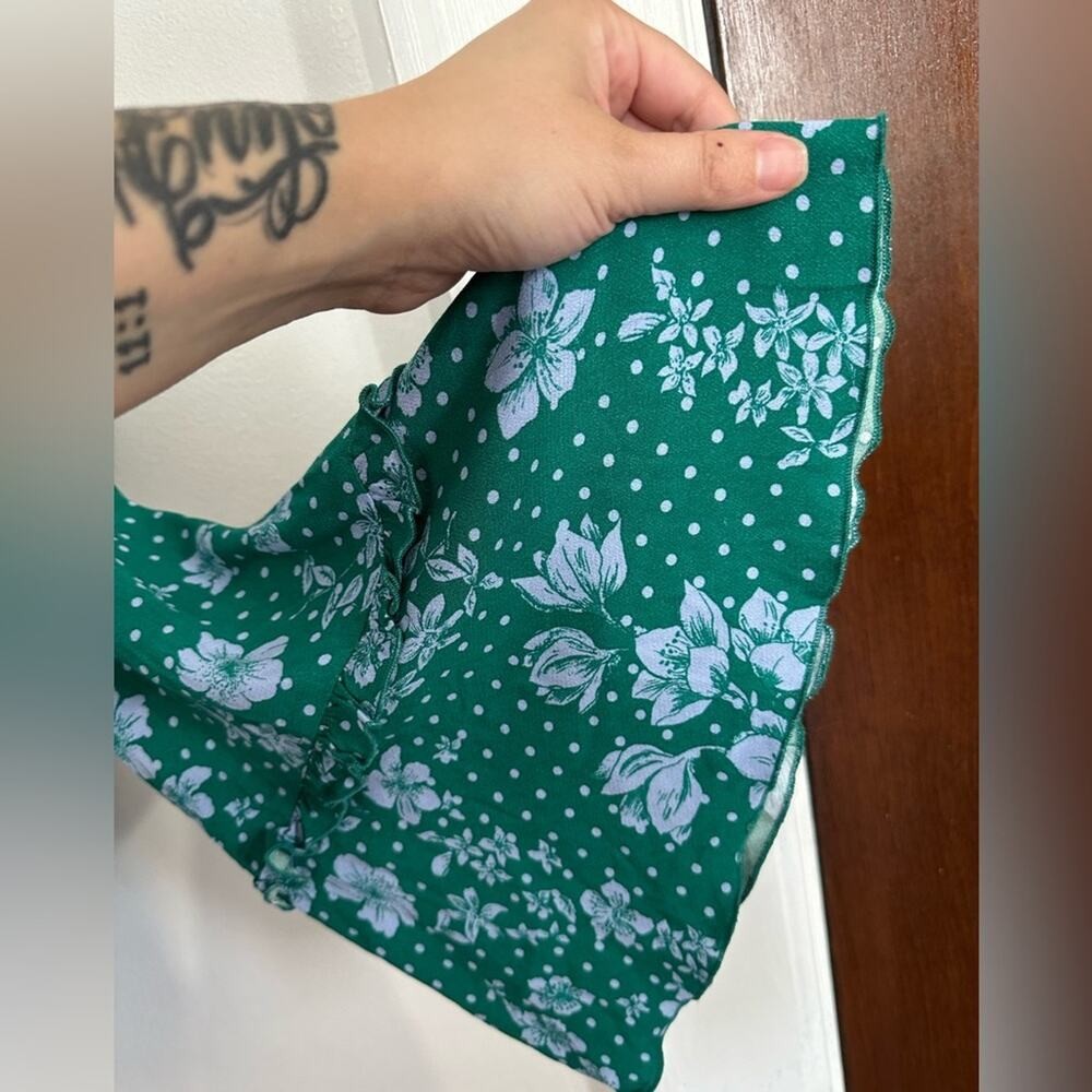 Free People One On One Date Green Floral Print Long Sleeve Bodysuit Size Small