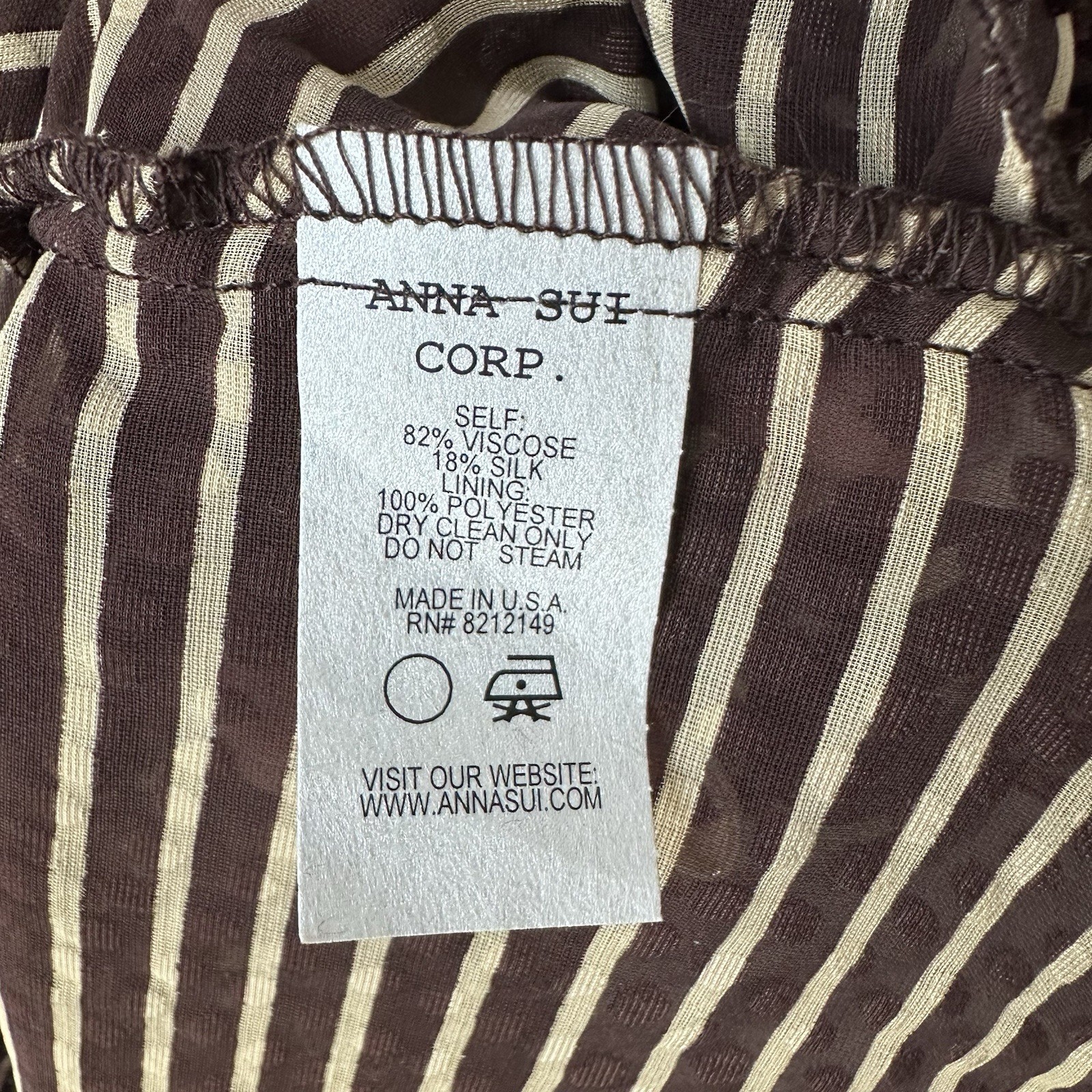 Anna Sui Spaghetti Strap Top Women’s 10 Brown Stripes Polka Dots Silk Blend