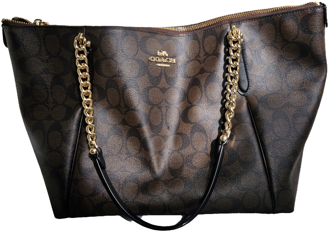Coach Ava Chain Tote in Signature Brown/Black