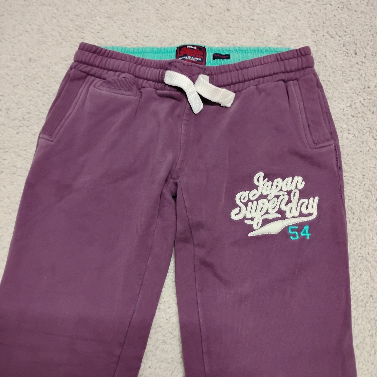 Superdry Sweatpants Mens Large Purple Joggers Tokyo Japan Embroidered Y2K Logo