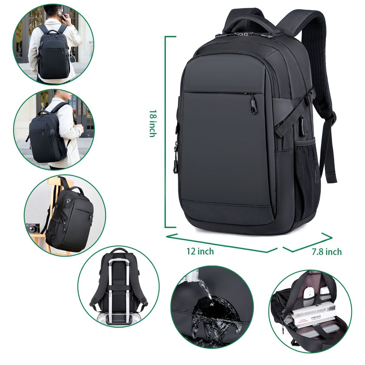 Black Laptop Backpack High-capacity Travel Bag Fashion School Business Outdoor