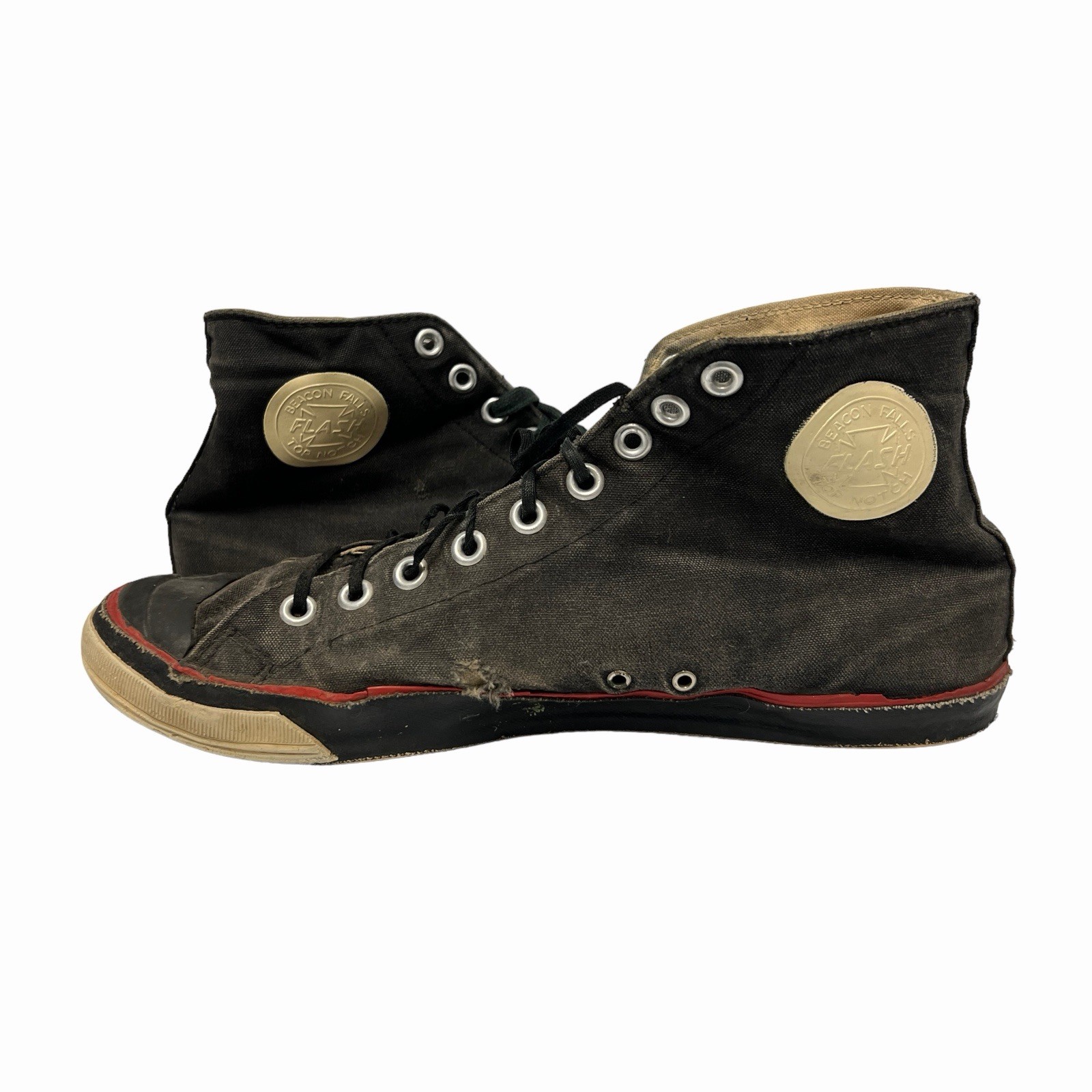 Vintage 50s Beacon Falls Top Notch FLASH High Top Black Red Basketball Shoes 10M