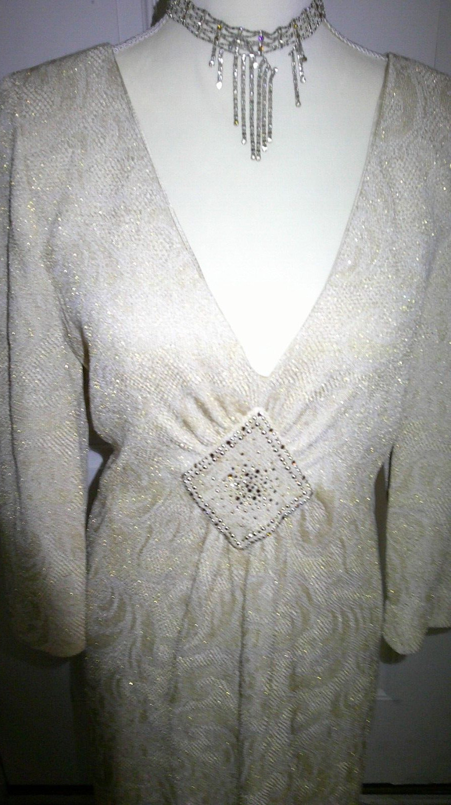 Dress St John evening wedding embellished 14 cream paillettes studded metallic