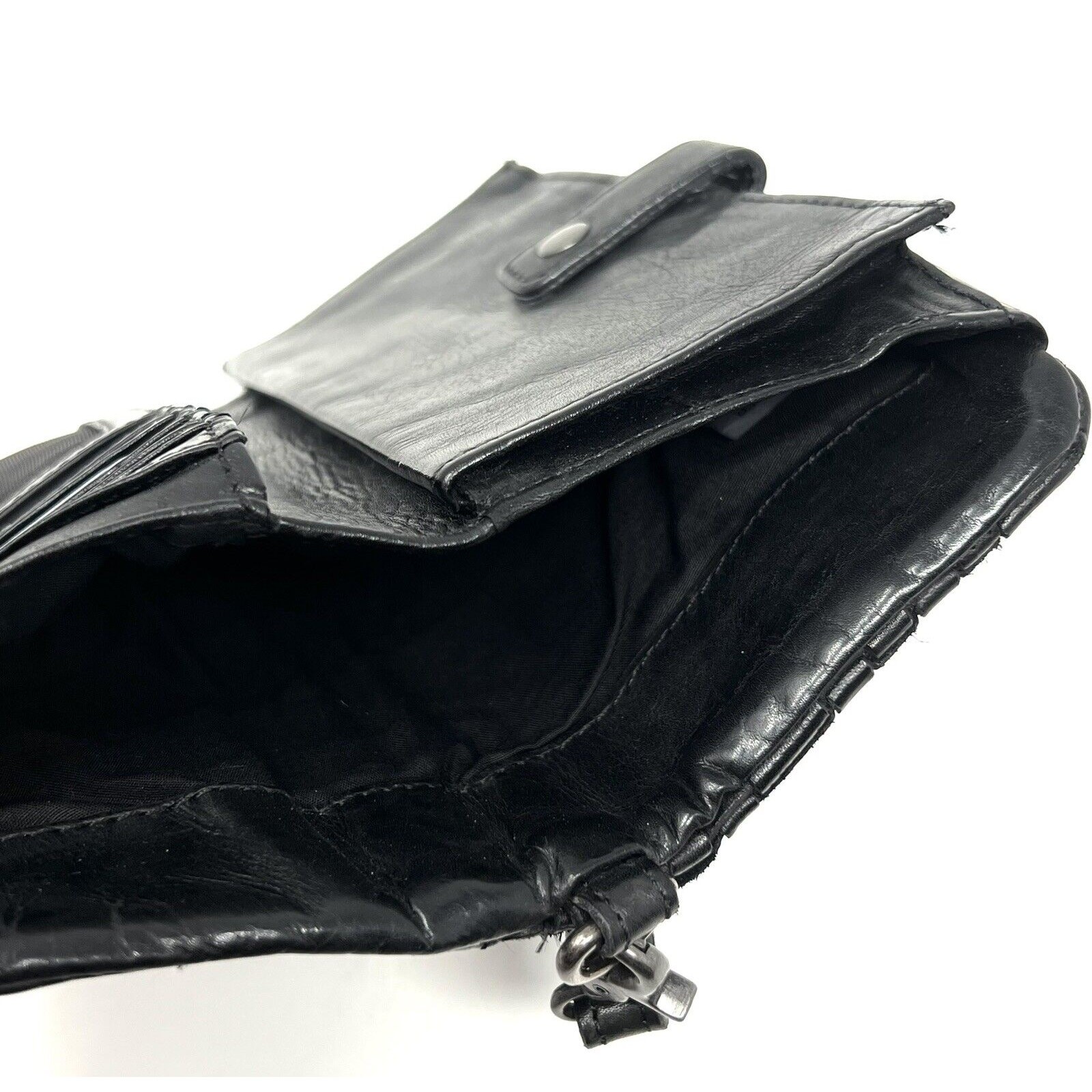 VILENCA Holland Woven Leather Wallet Wristlet Clutch Removable Strap #158 BLACK