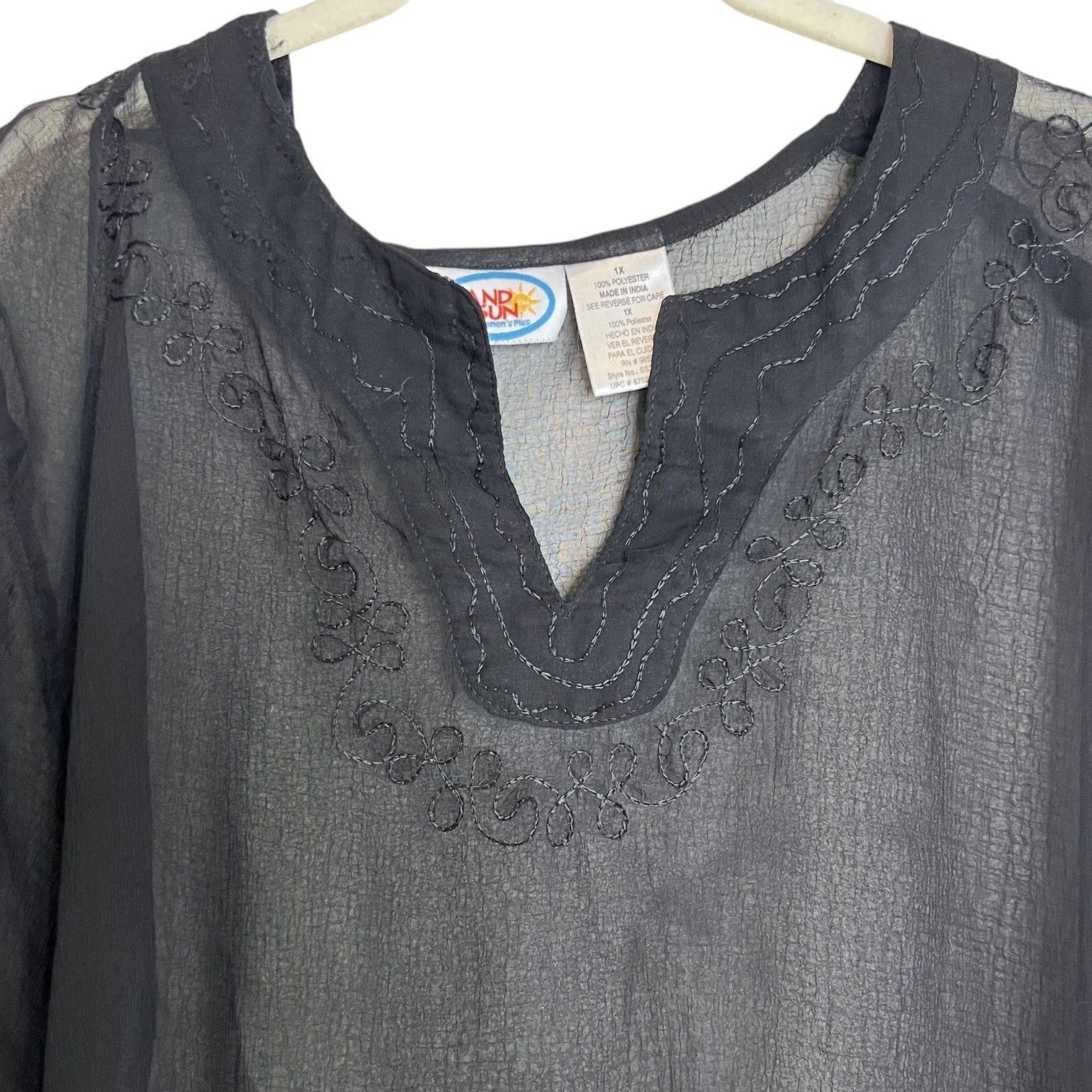 Sand N Sun Womens Swim Cover Up Size 1X Sheer Embroidered Black