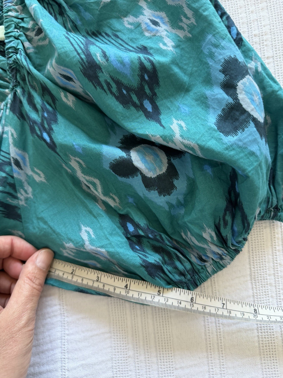 Marks & Spencer Teal Blue Green Puff Sleeve Midi Dress Size 14 Cotton Tiered