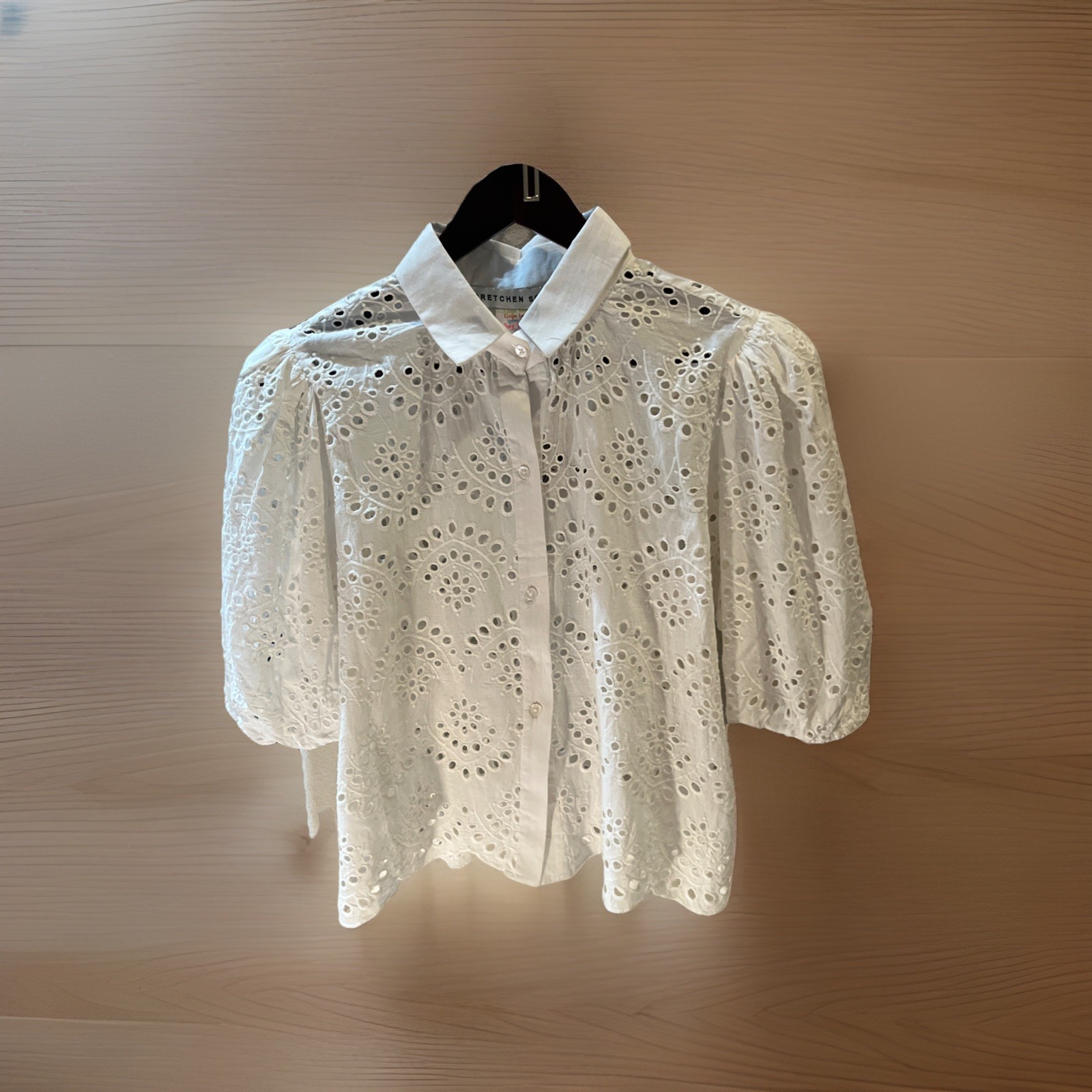 Gretchen Scott White Eyelet Button-Front Blouse Size S.