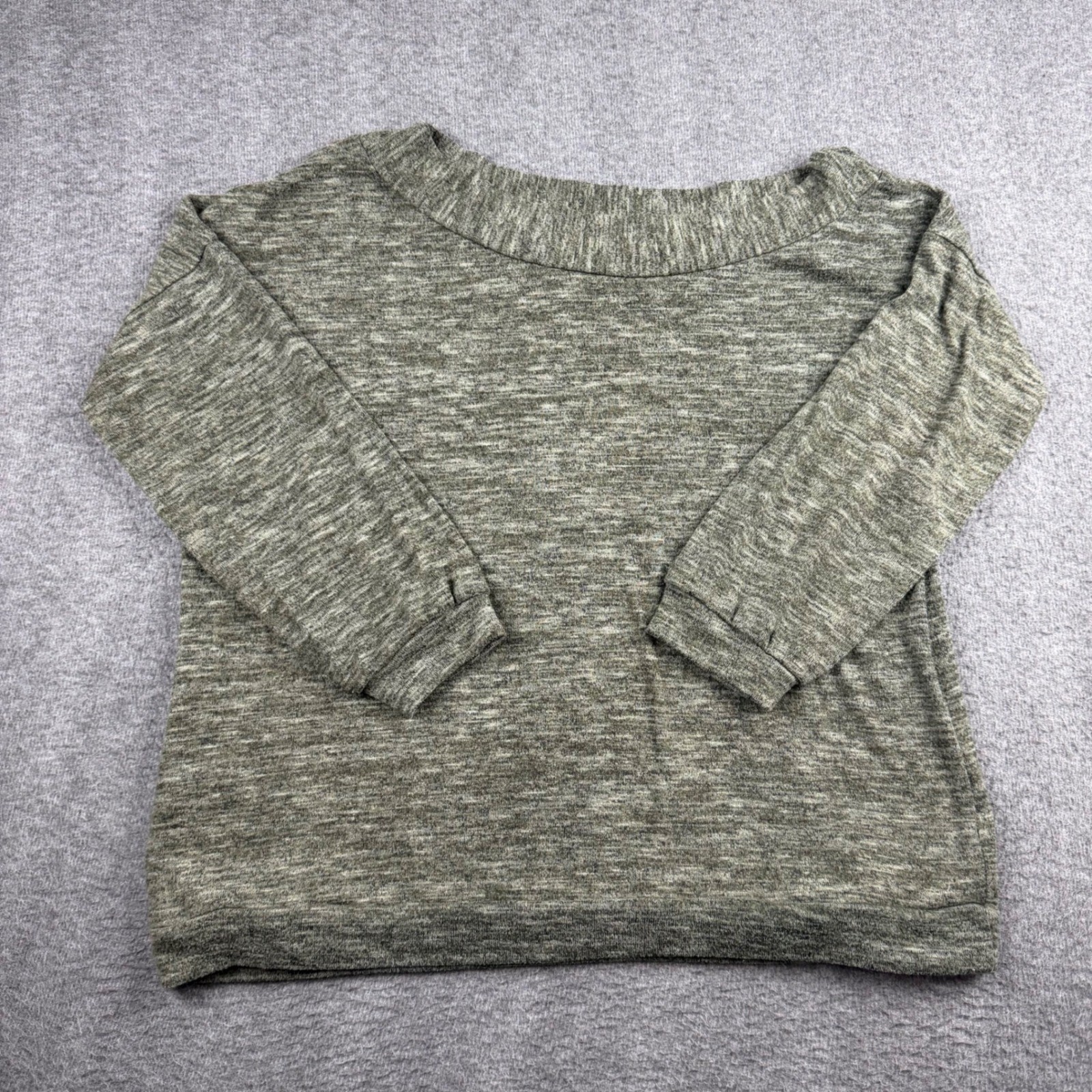 Altar’d State Olive Green Marled Knit Boat Neck Sweater Womens Medium 3/4 Sleeve
