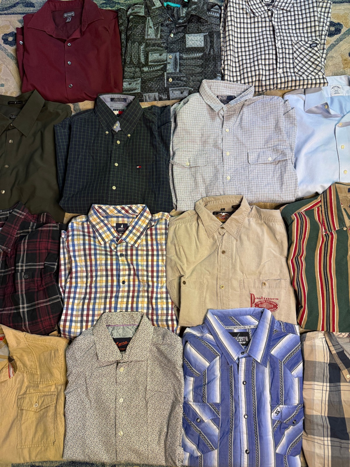 Lot of 15 Branded Button Down Shirts Patterned Dress Bulk Mixed Size Assorted