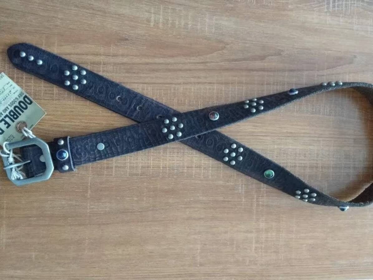 RRL Double RL Vintage Studded & Jeweled Distressed Brown Leather Belt Size 34