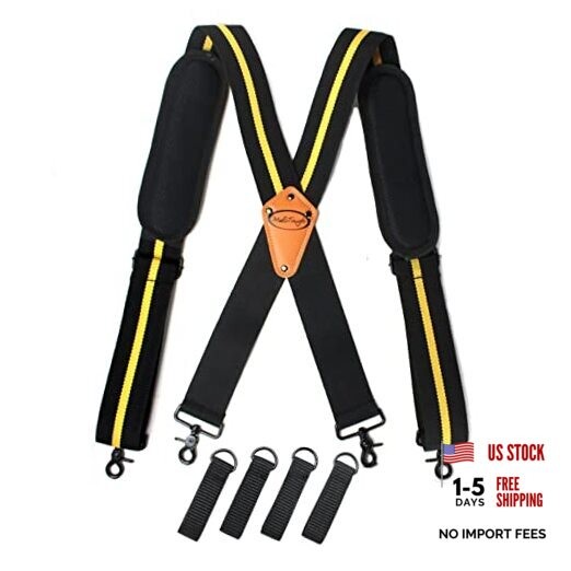 Tool Belt Suspenders for Men Work Belt 4 point support with Yellow Strip