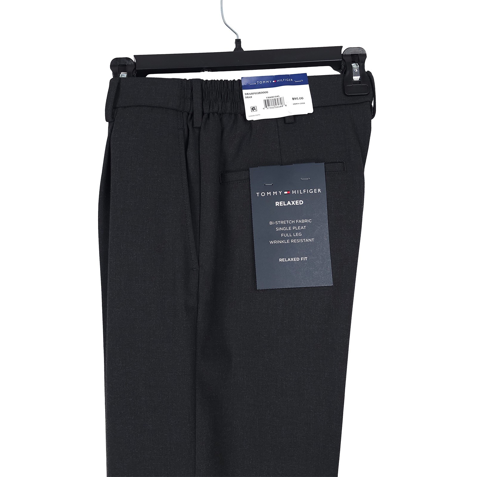 Tommy Hilfiger Mens Relaxed Fit Dress Pants 34×32 Charcoal Grey Pleated Stretch