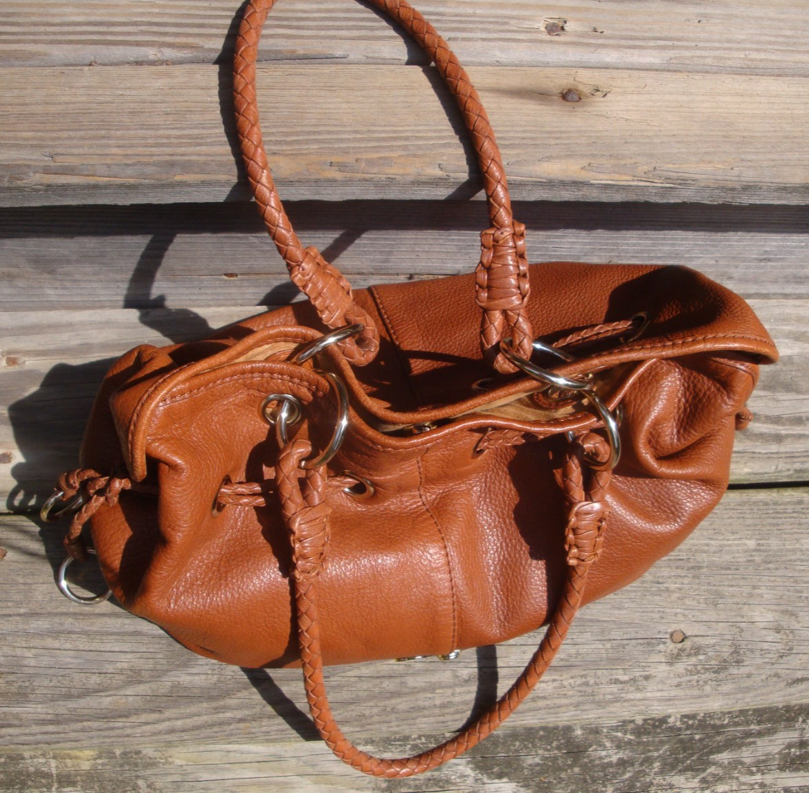 ELLIOTT LUCCA Brown Leather Tote Satchel Handbag Shoulder Hobo Large Drawstring