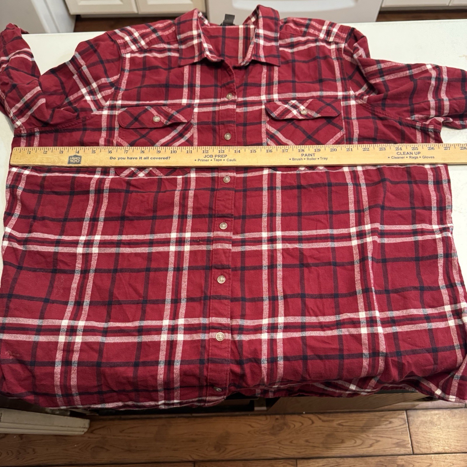 Eddie Bauer Women’s 2X Plaid Flannel Shirt Red Black Button Up Long Sleeve Plus