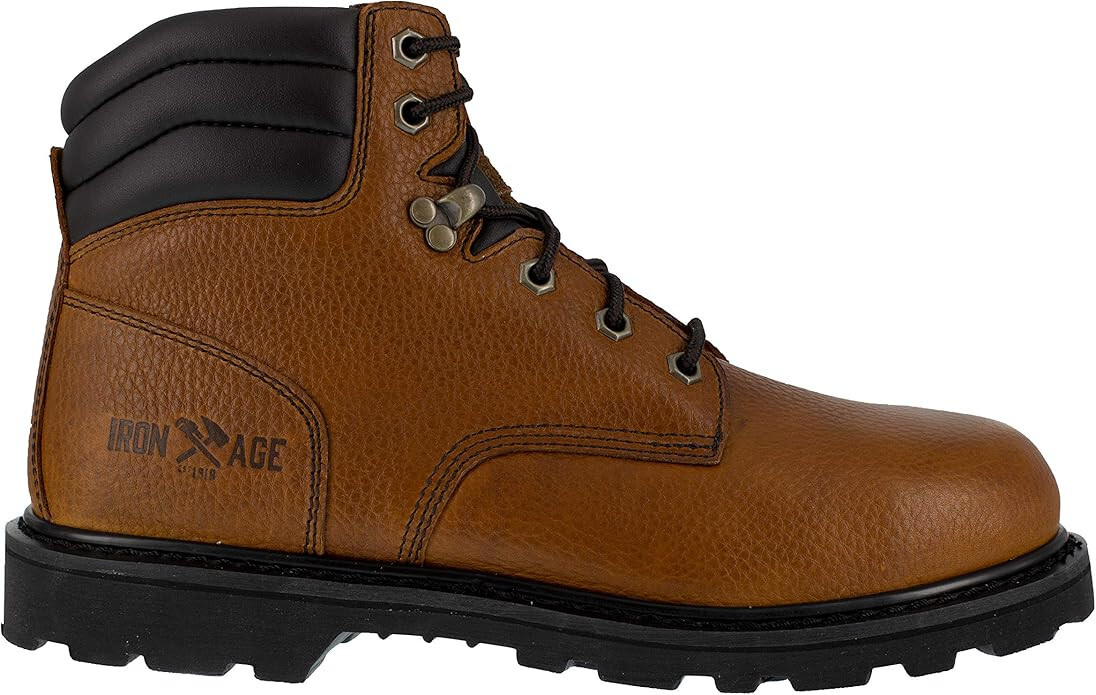 Men’s Iron Age Backhoe Steel Toe Brown Leather 6 inch Work Boots IA5020, 11 W