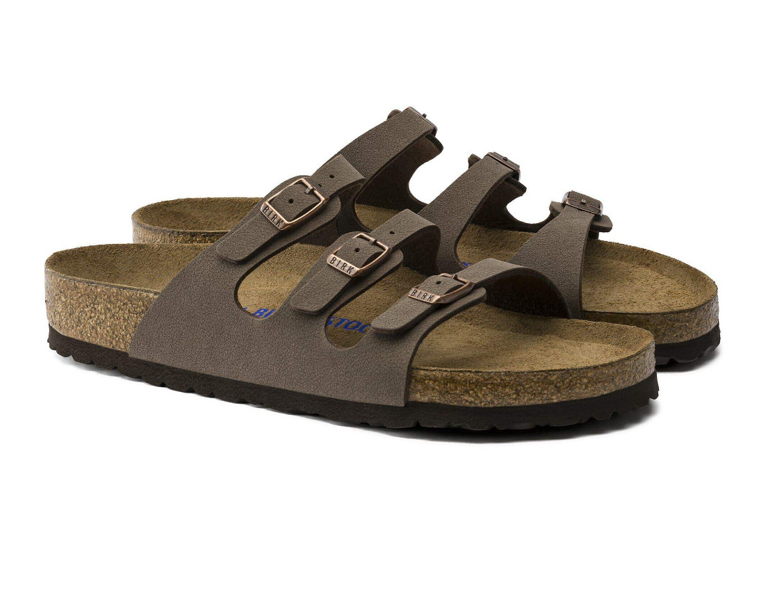 Birkenstock Florida Birkibuc in Mocha Three-Strap Soft Footbed Unisex Sandals