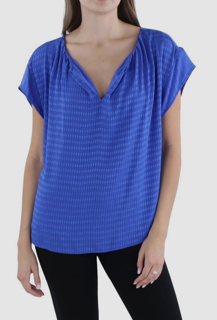 Calvin Klein Women’s Blue Split Neck Shadow Stripe Top Size S