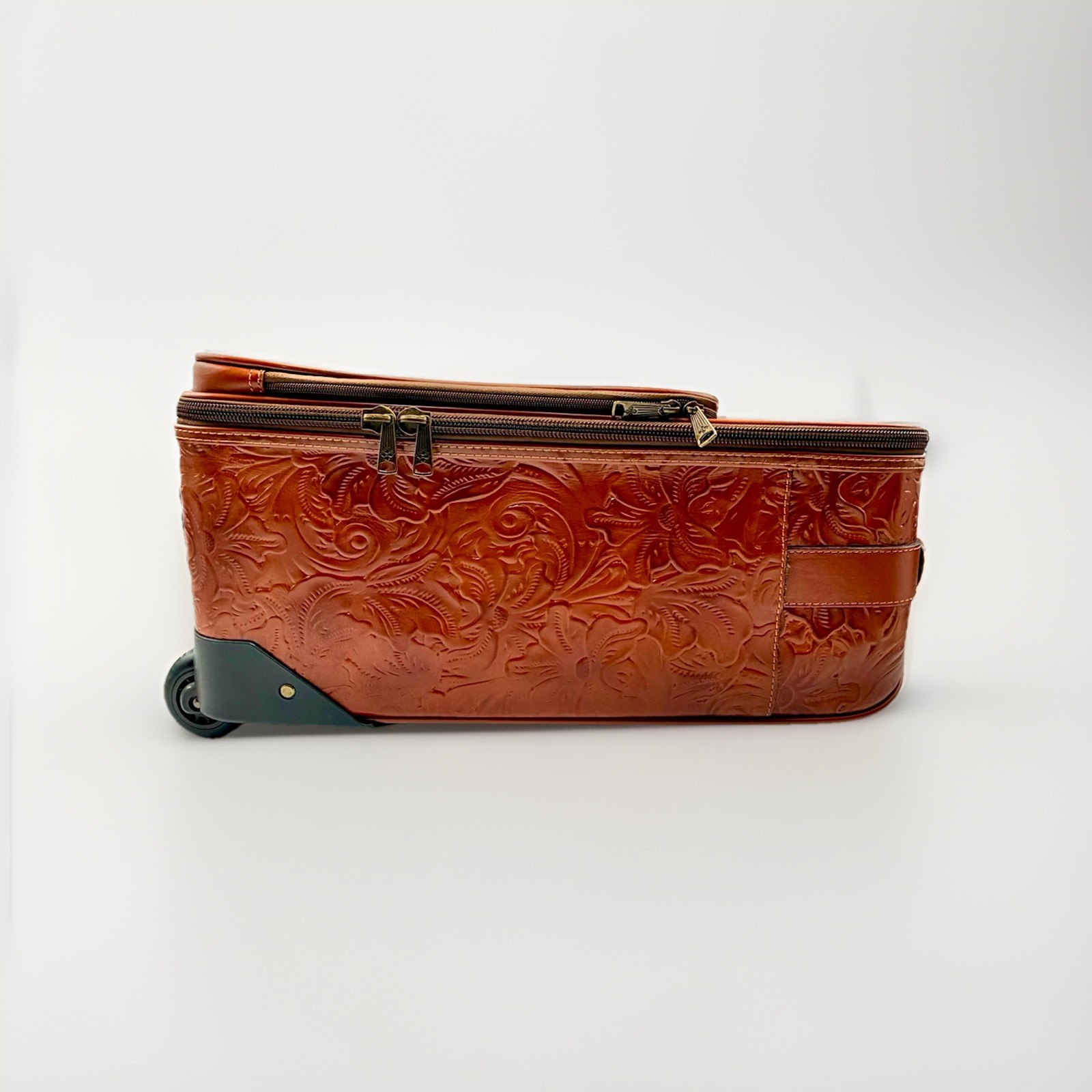Rare Patricia Nash Brown Deep Embossed Floral Tooled Suitcase New Without Tags