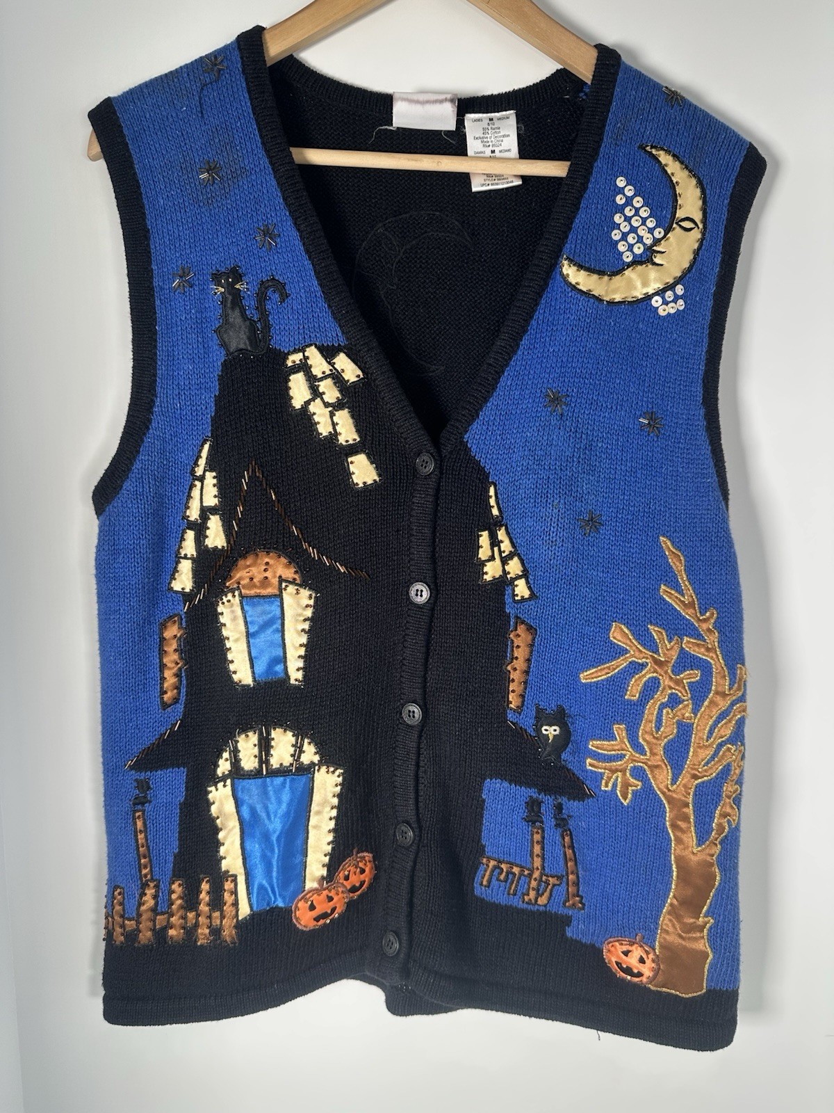 Bobbie Brooks Halloween Haunted House Knit Sweater Vest Sz M VTG 90s