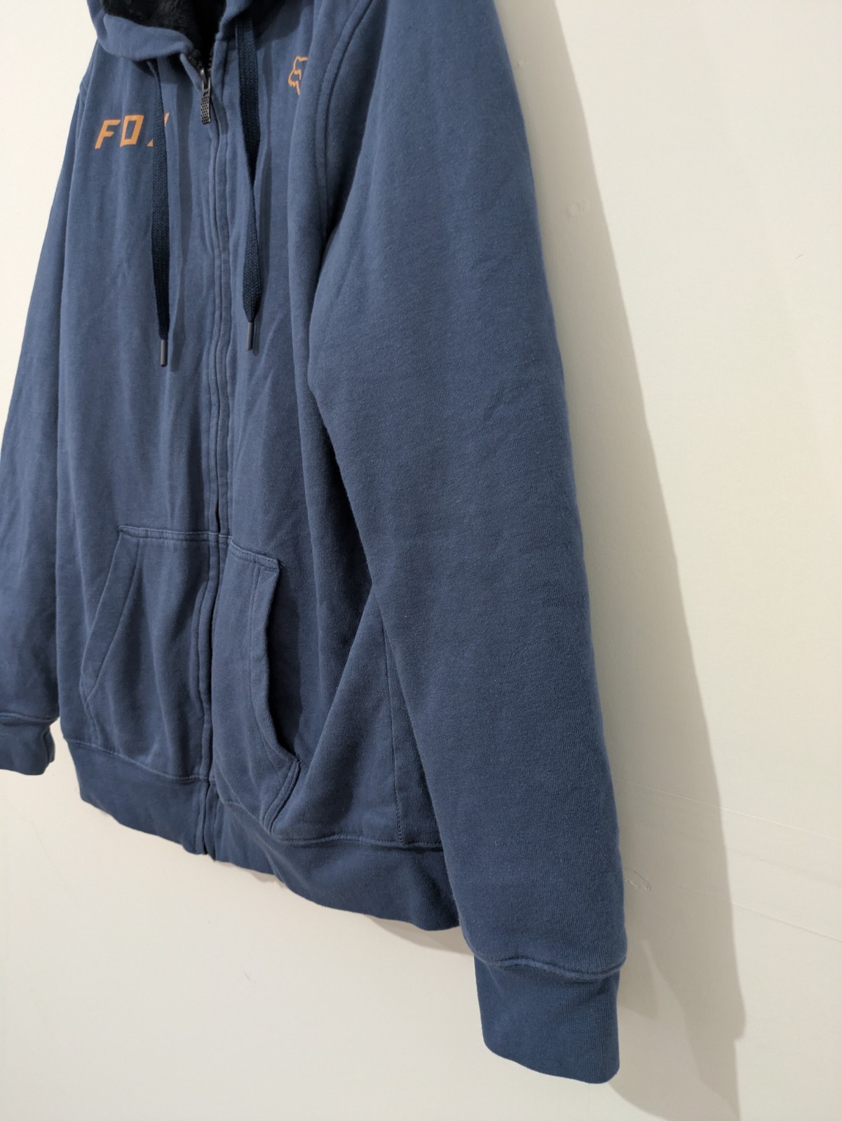 Fox Racing Men’s M Blue Fleece Lined Full Zip Hoodie Logo Pockets Hooded