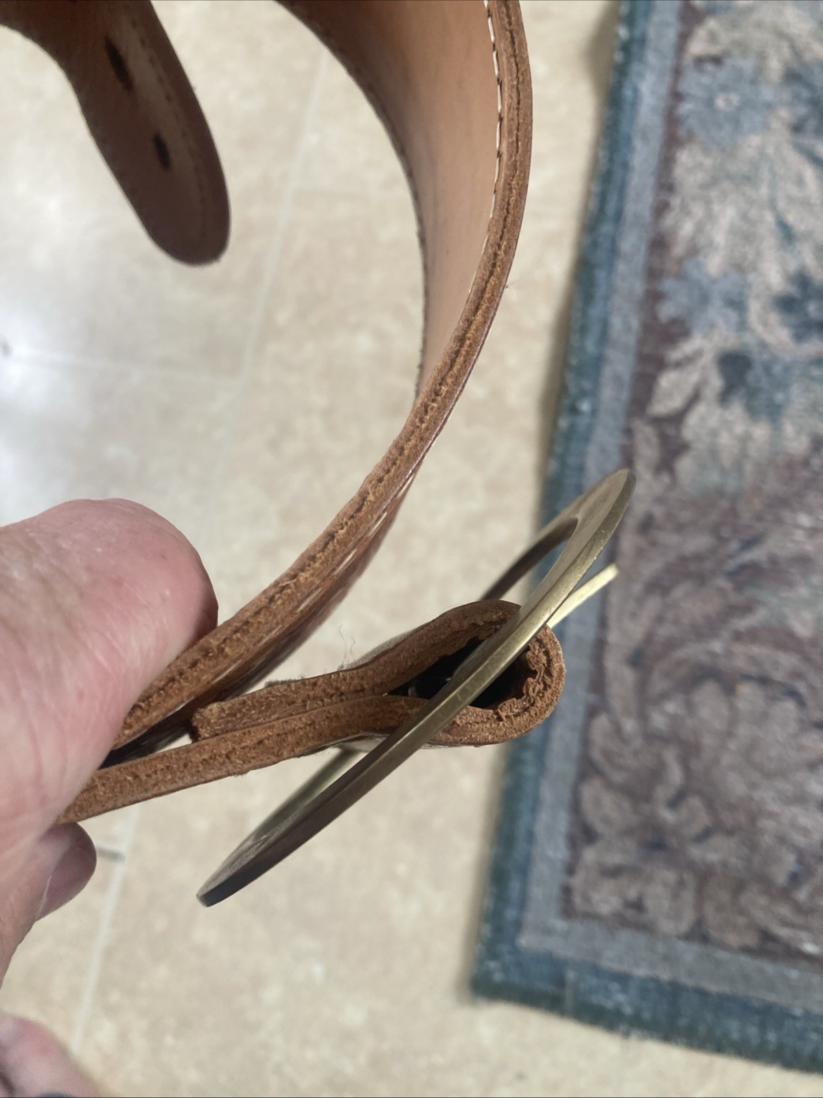 vintage HAND TOOLED belt Size 46 brown Genuine leather 2-3/4 Inch Wide